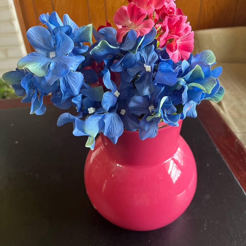 Pink and Blue Accent Vase with Floral Elegance
